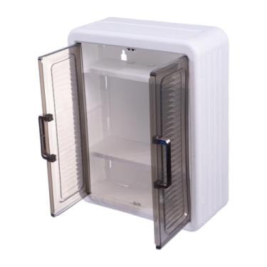 Imagem de Armário de Parede com Portas Duplas, Organizador Plástico Branco, Prateleiras Ajustáveis para Banheiro