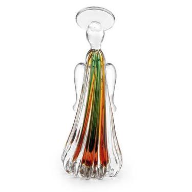 Imagem de Anjo Em Cristal Murano Esmeralda Com Âmbar - São Marcos 28cm