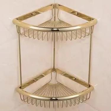 Imagem de Acessórios de banheiro em latão dourado, prateleira porta-papel, porta-toalhas, saboneteira, toalheiro, gancho de vidro, ferragens opcionais, 2 prateleiras de canto