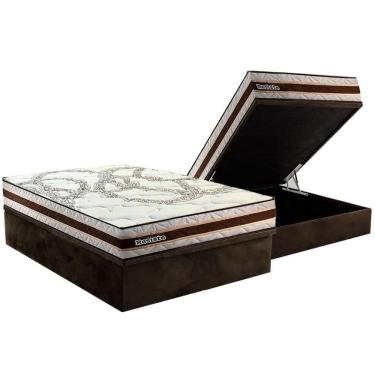 Imagem de Cama Box Baú Casal: Colchão Espuma D45 Paropas Resiste Hotel + Base CRC Suede Brown (138x188)