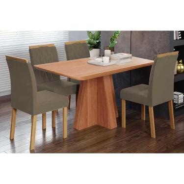 Imagem de Conjunto: Mesa de Cozinha Maitê Tampo Madeirado 130x80cm e 4 Cadeiras Juliana Cinamomo - Carvalho/Suede Joli Capuccino - Cimol