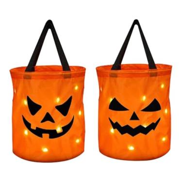 Imagem de predolo 2x Sacos de doces de abóbora de Halloween com luz, sacos de guloseimas portáteis multifuncionais, bolsa de presente para festa de Halloween infantil