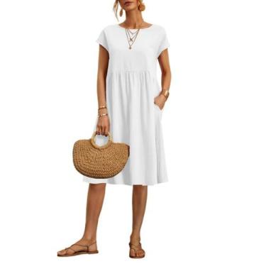 Imagem de Vestido midi Zhyaj, túnica solta, praia de verão com bolsos de algodão