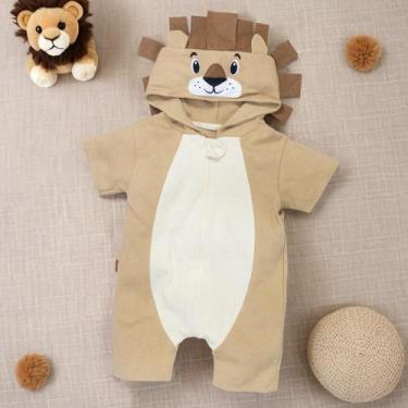 Imagem de Macacão Infantil Curto Com Capuz Interativo Bordado de Bichinhos até 2