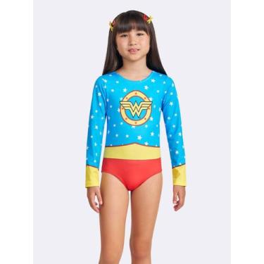 Imagem de Maiô Manga Longa UV Mulher-Maravilha - Veggi, Azul, 10, Meninas