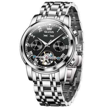 Imagem de OLEVS relógio masculino automático tourbillon - mecanismo de corda manual, pulseira em aço inoxidável 316L, mostrador luminoso com data e resistente à água 30m - relógio de luxo para colecionadores