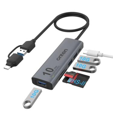 Imagem de Hub USB C, ONTEN USB 3.2 GEN 2 velocidade 10G, adaptador USB A/USB C para USB A. com 3 portas USB A (10G) e portas UHS-II SD/TF, leitor de cartão SD USB C UHS-II compatível com SD/SDHC/SDXC/Micro SD