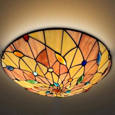 Imagem de ARTZONE Luzes de teto Tiffany, luz de teto de vitral 3 luzes de 40,6 cm Tiffany luminária de teto embutida para quarto, sala de jantar, sala de estar, entrada