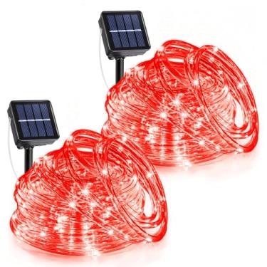 Imagem de Pacote com 2 luzes de corda solar ao ar livre, total de 270 luzes solares de LED à prova d'água, 8 modos de luz de tubo cintilante para pátio, trampolim, jardim, piscina, caminho, árvore, decorações