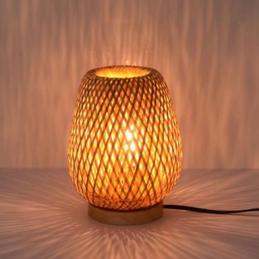 Imagem de MAINDECO Luminária De Mesa Vime, Regulável Em 3 Direções, Bambu, Para Sala Estar Estilo Boho, Quarto Infantil, Bambu Amarelo