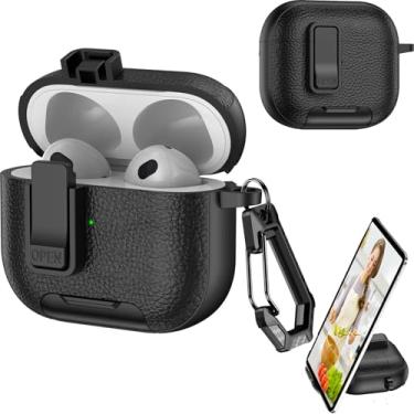Imagem de CCSmall Capa para AirPods 3ª geração com suporte de telefone, capa de proteção contra quedas de corpo inteiro, design de trava automática com mosquetão e chaveiro para fones de ouvido para AirPods 3