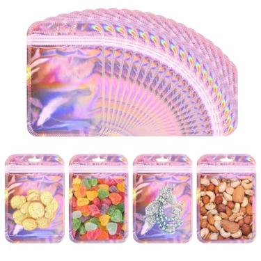 Imagem de 100 sacos holográficos Mylar - Sacos de embalagem Ziplock transparentes à prova de resselagem - sacos de amostra, batom, doces, joias, pulseira, sacos de armazenamento de festa para pequenas empresas