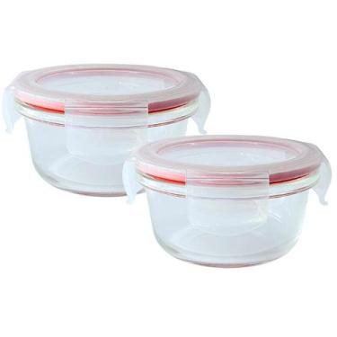 Imagem de Kit 2 Pote De Vidro Hermético Redondo Com Tampa 4 Travas Marmita Fit 6