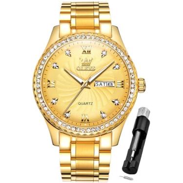 Imagem de OLEVS Relógio de pulso masculino com cronógrafo, de aço inoxidável, à prova d'água, luminoso, data, Relógios dourados de luxo, relógio masculino