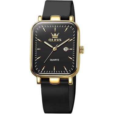 Imagem de OLEVS Relógio feminino de quartzo, quadrado, moderno, relógios delicados, Dourado