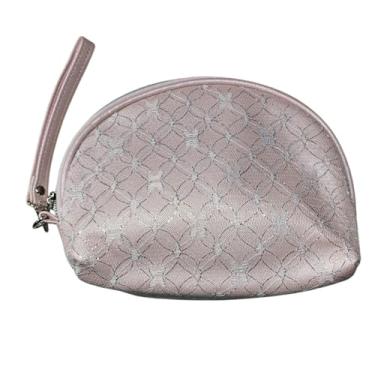 Imagem de Necessaire Feminina Renda Elegante Zíper Resistente e Alça de Pulso Espaço Interno Amplo com Forro em Poliéster 18,5x15,5x8cm (Rosa)