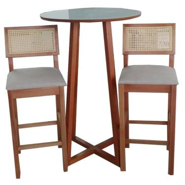 Imagem de Mesa Bistro Chicago com 2 Banquetas Jade 03 Redonda Minas Plac Cor Cinamomo Off White com Tecido Camurça