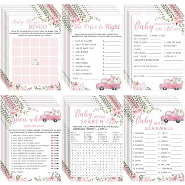 Imagem de Jetec 302 peças de jogos de chá de bebê com tema de abóbora rosa, 6 jogos, 50 folhas cada, bingo de festa no chuveiro, confusão de palavras, pesquisa de palavras para bebês, previsões e conselhos, o