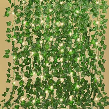 Imagem de RECUTMS Ivy Vines falsas para decoração de quarto, pacote com 12, planta artificial de 2,5 m, com 100 fios de LED, decoração de quarto, estética, guirlandas de vegetação, pano de fundo para parede,