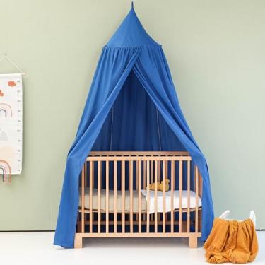 Imagem de Dossel de cama infantil azul para quarto de criança | Cortina suspensa para berçário | Roupa de cama mosquiteira de bebê para decoração de quarto de brincar de meninos | Toldos de canto de leitura