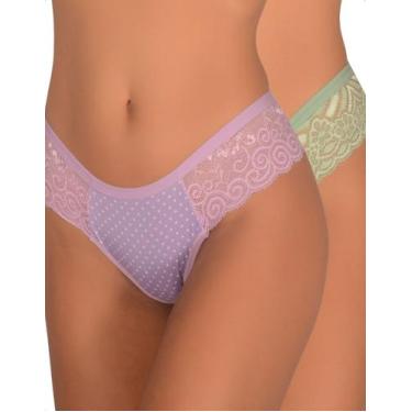 Imagem de Kit 2 Calcinha Estampada Fio Dental Renda Lateral Conforto Elegante Mo