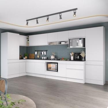 Imagem de Cozinha Modulada Completa Canto 409cm com Rodapé e Balcão para Cooktop Veneza Multimóveis Mp2304 Branco