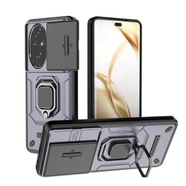 Imagem de SORAKA Capa para Honor 200 Pro com suporte de anel e capa de câmera deslizante Honor 200 Pro com placa de metal para suporte magnético de carro capa protetora de camada dupla em policarbonato rígido e