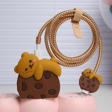 Imagem de Yluirktfa Capa de carregador compatível com iPhone 20W USB-C adaptador de alimentação carregador 3D design bonito desenho animado capa protetora de cabo capa protetora de fio para iPhone 16 15 14 13