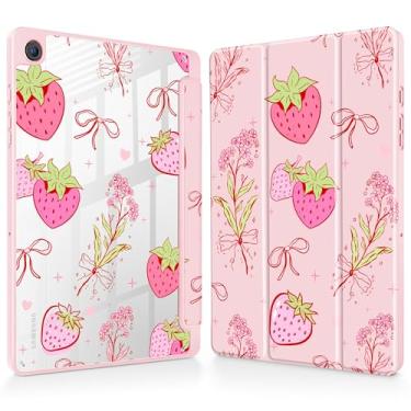 Imagem de May Chen Capa para Samsung Galaxy Tab A9 Plus 27.9 cm 2023, suporte de lápis embutido com capa à prova de choque, capa traseira transparente transparente, despertar/hibernar, laço de morango