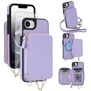 Imagem de Capa de telefone para iPhone 16e/SE 2025/SE 4 carteira com zíper bolsa protetora de tela compatível com alça transversal MagSafe bloqueio RFID i Phone16e i16e 16 e SE4 16eCapa feminina masculina roxa