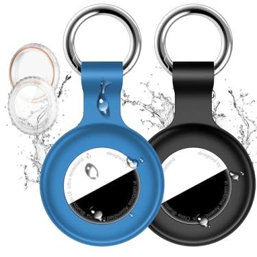 Imagem de Pacote com 2, suporte de Airtag IPX8 à prova d'água [policarbonato + silicone] com chaveiro Air Tag para Apple Air Tags, corpo inteiro à prova de choque [antiarranhões] Air-tags GPS localizadores de