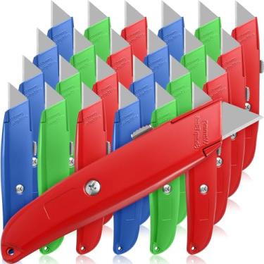 Imagem de Reginary Faca utilitária de lâmina retrátil de 30 peças, faca utilitária de liga de alumínio resistente para caixas, papelão e caixas, faça você mesmo, fábrica, casa (vermelho, verde, azul)