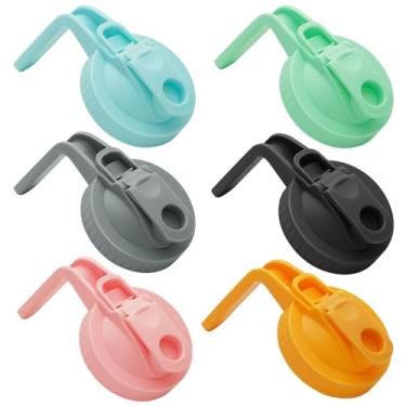 Imagem de Pacote com 6 frascos de vidro de boca larga com tampa de bico hermético para despejar tampa com alça, transforma seu pote de vidro em jarra, sem BPA e durável, tampas de tampa flip fáceis de limpar