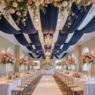 Imagem de Cortina de teto marfim de 30 pés × 20 pés para festas de casamento, tecido drapeado de poliéster sem vincos, cortina creme marfim para festa, barraca, hotel, banquete, salão, decoração de teto, 6