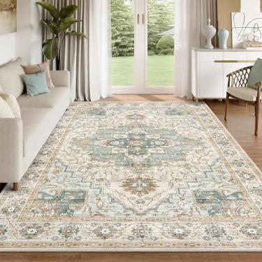 Imagem de xilixili Tapetes de área de 15 x 23 cm para sala de estar, lavável na máquina, antiderrapante, resistente a manchas, tapete grande macio para decoração de casa para quarto e sala de jantar (verde/bege