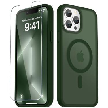 Imagem de YENAPOON Capa para iPhone 13 Pro, capa magnética fosca [com 1 protetor de tela] [suporte para MagSafe] [proteção de grau militar à prova de choque] Traseira fosca translúcida, verde sálvia