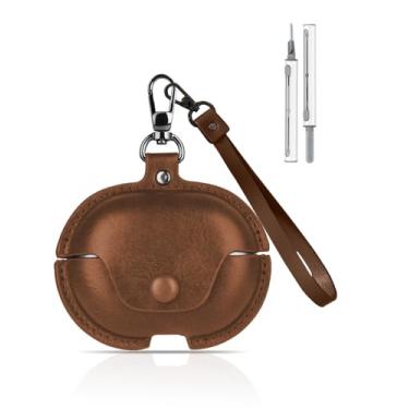 Imagem de Capa para SHOKZ OpenDots One - Capa protetora de couro vintage, design portátil à prova de choque com chaveiro e kit de limpador de fone de ouvido (marrom)