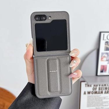 Imagem de Capa para Galaxy Z Flip6 de couro sintético com suporte protetor (para Galaxy Z Flip6/cinza)