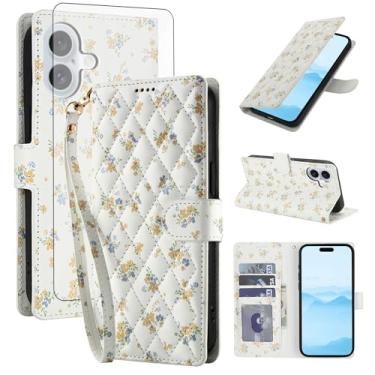 Imagem de Asuwish Capa de celular para iPhone 17 carteira celular com protetor de tela de vidro temperado porta-cartões de flores com suporte protetor resistente i Phone17 i17 17 capa feminina masculina flores