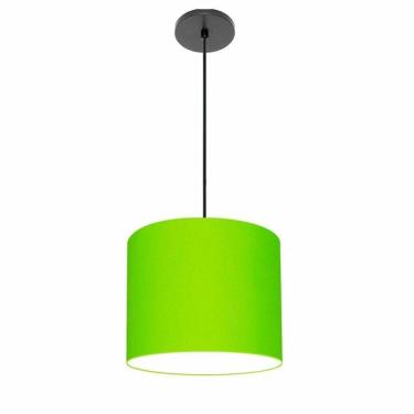 Imagem de Lustre Luminária Pendente Vivare Free Lux Pe-4107pr Cúpula Em Tecido 25x20cm Verde-limão Canopla Preta E Fio Preto
