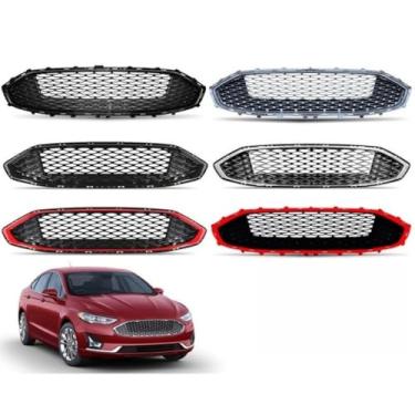 Imagem de Grade de para-choque de carro tiras decorativas kit de carroceria grade de corrida grade de para-choque dianteiro compatível com parte externa Mondeo 2017-2018 (favo de mel preto prata)