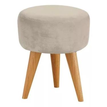 Imagem de Puff Redondo Banqueta Estofada Decorativa Pé Palito (Bege) (BEGE)