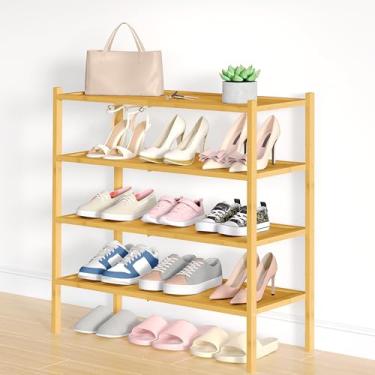 Imagem de Smiry Sapateira de bambu, organizador de sapatos de 4 níveis para entrada e armário, prateleira empilhável de armazenamento livre para sapatos, bolsas e plantas, natural