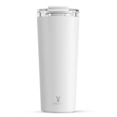Imagem de Meoky Caneca de café de viagem de 680 g com tampa à prova de vazamento, copo de café isolado de aço inoxidável, mantém quente por 8 horas ou frio por 24 horas, cabe no suporte de copo de carro (marfim