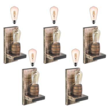 Imagem de Kit 5 Arandelas Barril Delenha Decor Rústico + Lâmpadas