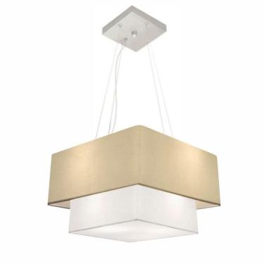 Imagem de Lustre Pendente Duplo Quadrado Vivare Md-4157 Cúpula Em Tecido 40x35cm - Bivolt Algodão-crú-branco 127/220v