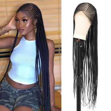 Imagem de Peruca trançada Fecihor HD Lace Front Cornrow Box Braid 36 cm preta