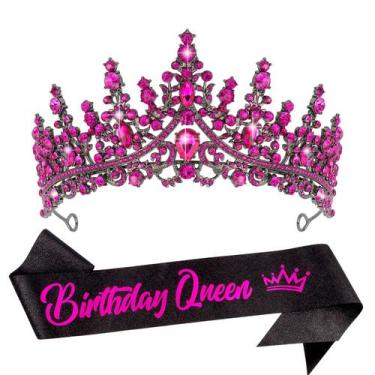 Imagem de Tiara Crown VELSCRUN Birthday Queen Rose Pink Crystal Feminina