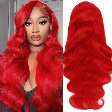 Imagem de Peruca Loyom Red Human Hair 13x4 Body Wave 180% Densidade 56cm