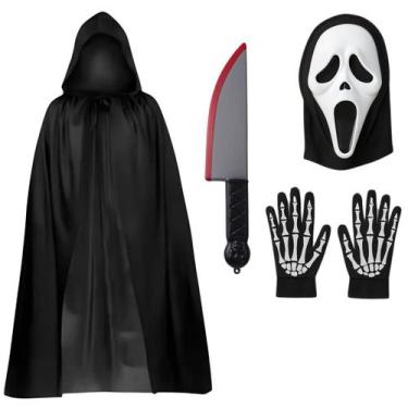 Imagem de Fantasia Completa Pânico Capa de Esqueleto Máscara Foice Luva Hallowee